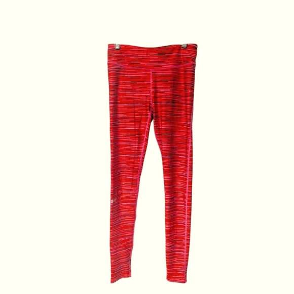 Under Armour Women's Medium Leggings Orange Striped Heatgear - Picture 1 of 3